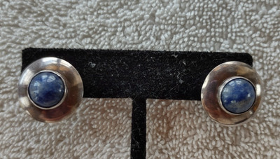 VERY NICE Native American .925 Sterling Silver Round Lapis Luzuli Earrings L@@K!
