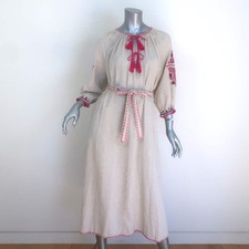 Ulla Johnson Sofia Embroidered Belted Midi Dress Flax Cotton-Linen Size 2