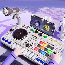 Kids DJ Mixer Toy Turntable Toy with Lights Effect  Built in Mic Educational