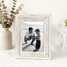 Whitewashed Wooden 5x7 Picture Frame with Beaded Design   Rustic and Boho Sty...