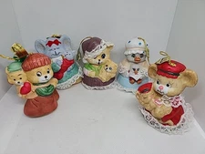 Vintage Jasco Caring Critters Chimer's Set Of 5 Bisque Porcelain Taiwan 2.75"