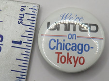 Vintage United Airlines Button Pinback Pin We're United On Chicago-Tokyo- 1 1/2"