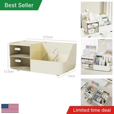 Large Capacity Pen Holder Desktop Organizer With 2 Clear Drawers Office School