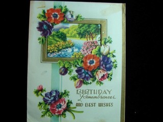 VINTAGE "REMEMBRANCE AND BEST WISHES GT. BRITAIN!!" BIRTHDAY GREETING CARD