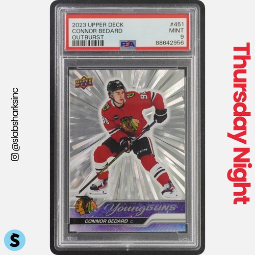 2023 UPPER DECK #451 CONNOR BEDARD OUTBURST SILVER YOUNG GUNS RC ROOKIE PSA 9