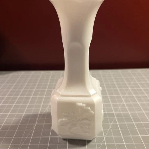 Vintage Imperial Glass milk glass floral 6.25" vase ruffled top