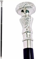 Vintage Antique Walking Cane Wooden Walking Stick Silver Brass Handle Knob Gift