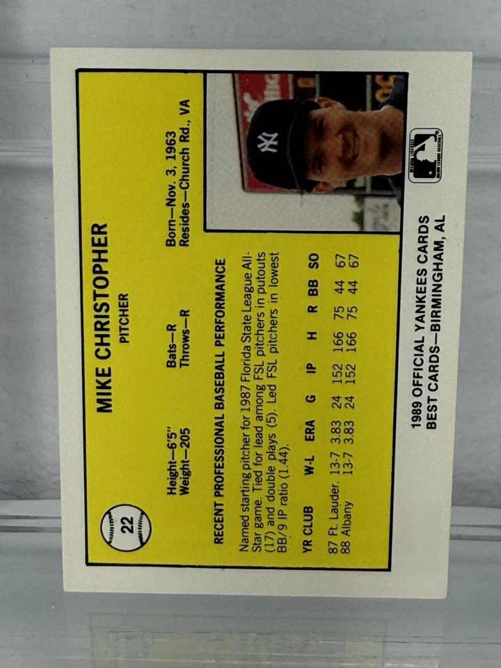 1989 Best MIKE CHRISTOPHER Signed In Person Auto Albany-Colonie Yankees #22 - Image 2 of 2