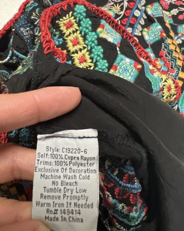 Blusa Top Johnny Was Tamryn Bordada S Arte Popular Boho Casa Campesina Gitana Foto 4 de 4