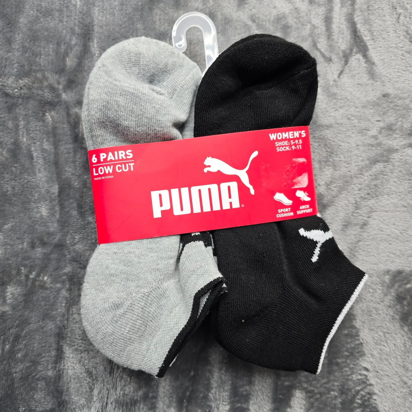 PUMA Low Cut Women's Socks, Sport cushion, Arch support, Sock Sz: 9-11, 6 pack