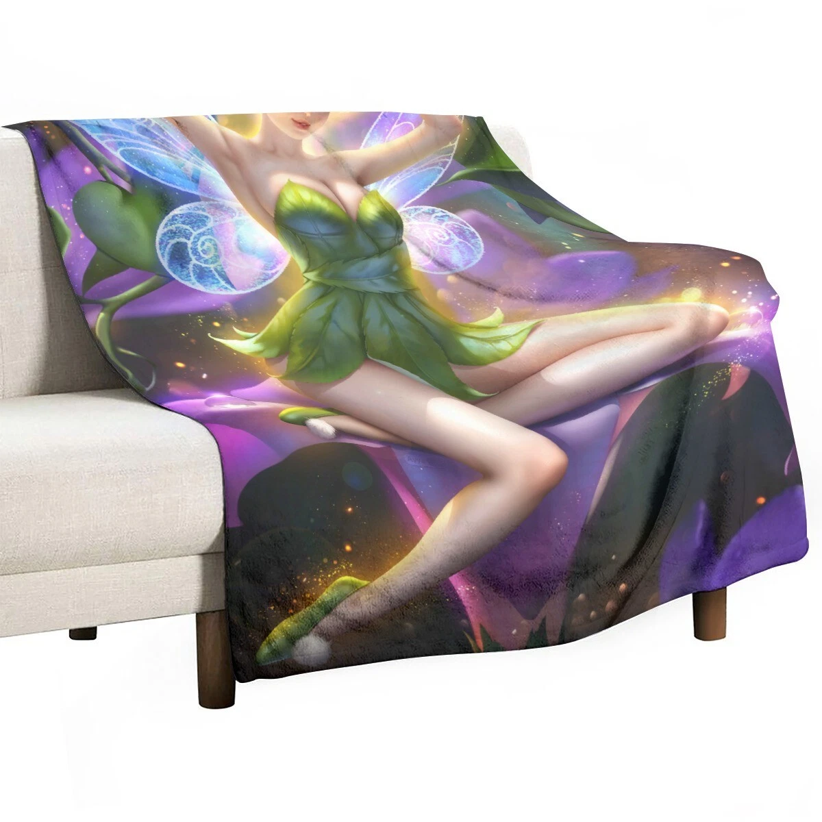 Rare! Disney Tinker Bell Soft Warm Single-Side Printing Flannel Fleece Blanket