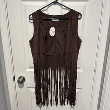 Hotouch Faux Suede Fringe Vest Tassels 70s Hippie Clothes Open-Front Costume