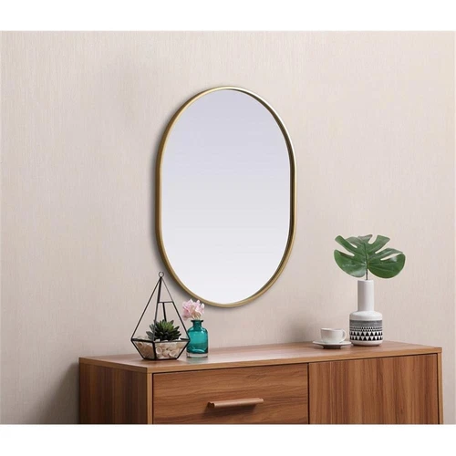 Elegant Decor Asha 24x30" Oval Modern MDF Wood/Iron Mirror in Brass - Picture 10 of 11