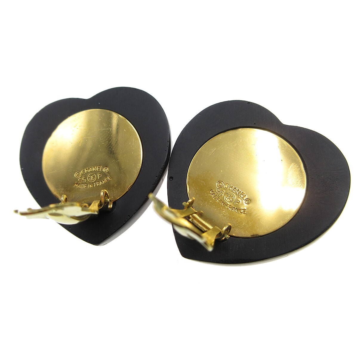 Chanel Heart Rhinestone Earrings Clip-On Red Black 95P 58084 Chanel Heart Rhinestone Earrings Clip-On Red Black 95P 58084