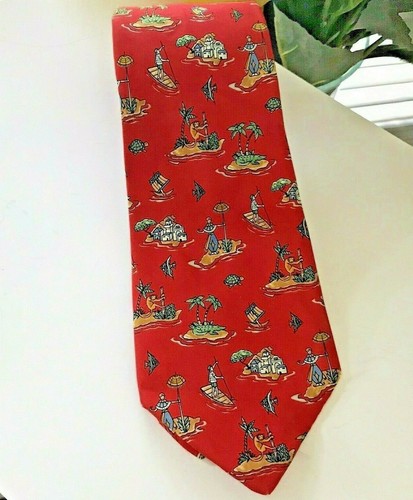 NWOT Salvatore Ferragamo Tie Red Silk Tropical Island Monkey Gator Pattern - Picture 3 of 4