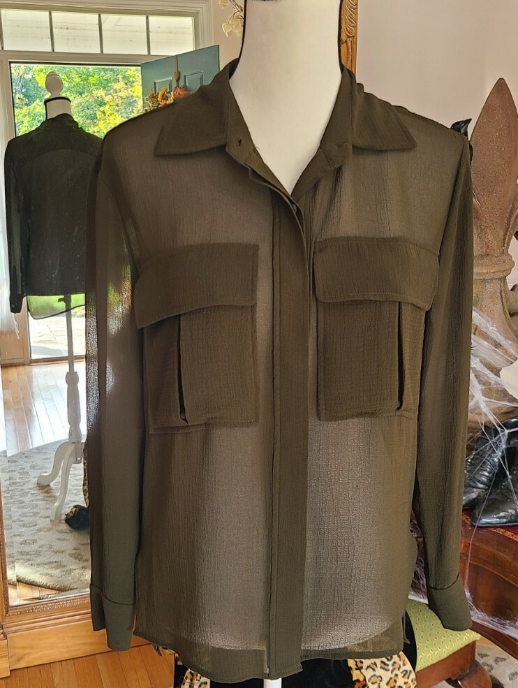 Ramy Brook Womens Button Down Collared Shirt oliv… - image 1