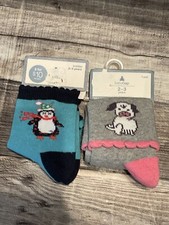 NEW BABY GAP TODDLER GIRLS 2-3 YEARS SOCKS 2 PAIRS DOG PENGUIN BLUE GRAY PINK