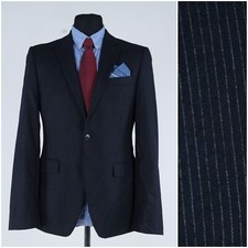 Mens Striped Blue Blazer 40R UK Size FINSHLEY & HARDING Wool Sport Coat Jacket