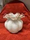 Fenton Rose Crest Melon Rib Vase Double Crimp 1940s 5.5”T X 6”W