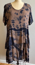 Classique by Shawn Lagenlook Tiered Black Brown Tie Dye Tunic Dress Sz Small EUC