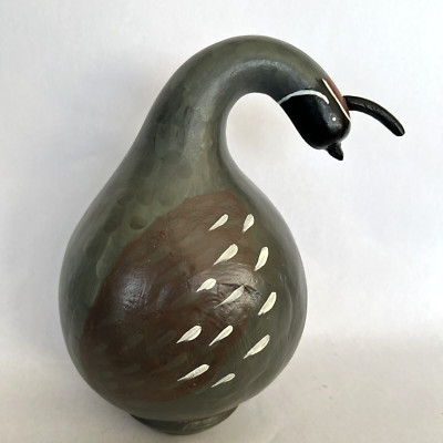 Quail Gourd Figurine Handmade, Hand Painted 9.5'' Tall Excellent Condition! J562