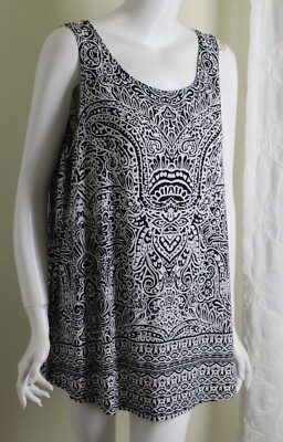 Susan Graver Sz 1X Schwarz Weiß Paisley Art-To-Wear Liquid Strick Tank Hülle Top