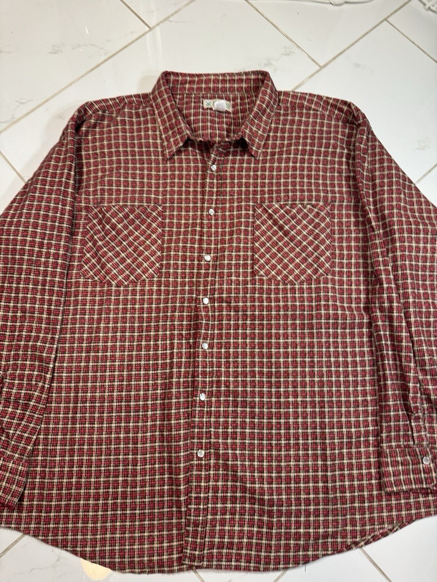 【PERSTEP】HOWLING CHECK SHIRT Vtg Haband Flannel Pearl Snap Shirt Mens Medium Pink Plaid