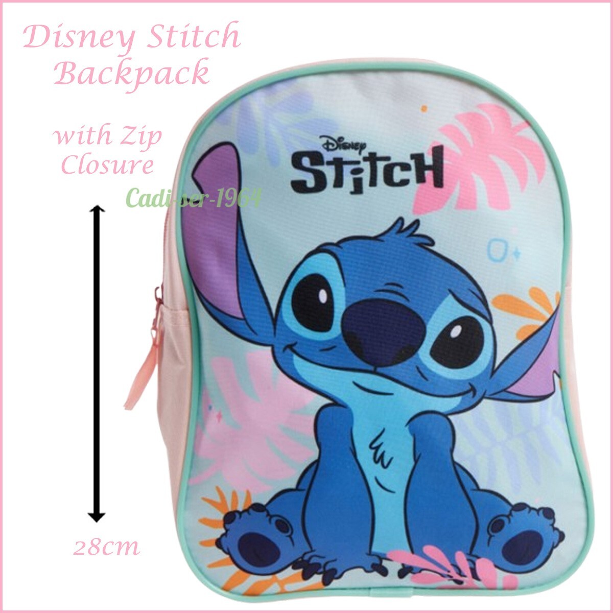 Disney Stitch Backpack Children's Bag Zip Closure 28cm Backpack NEW