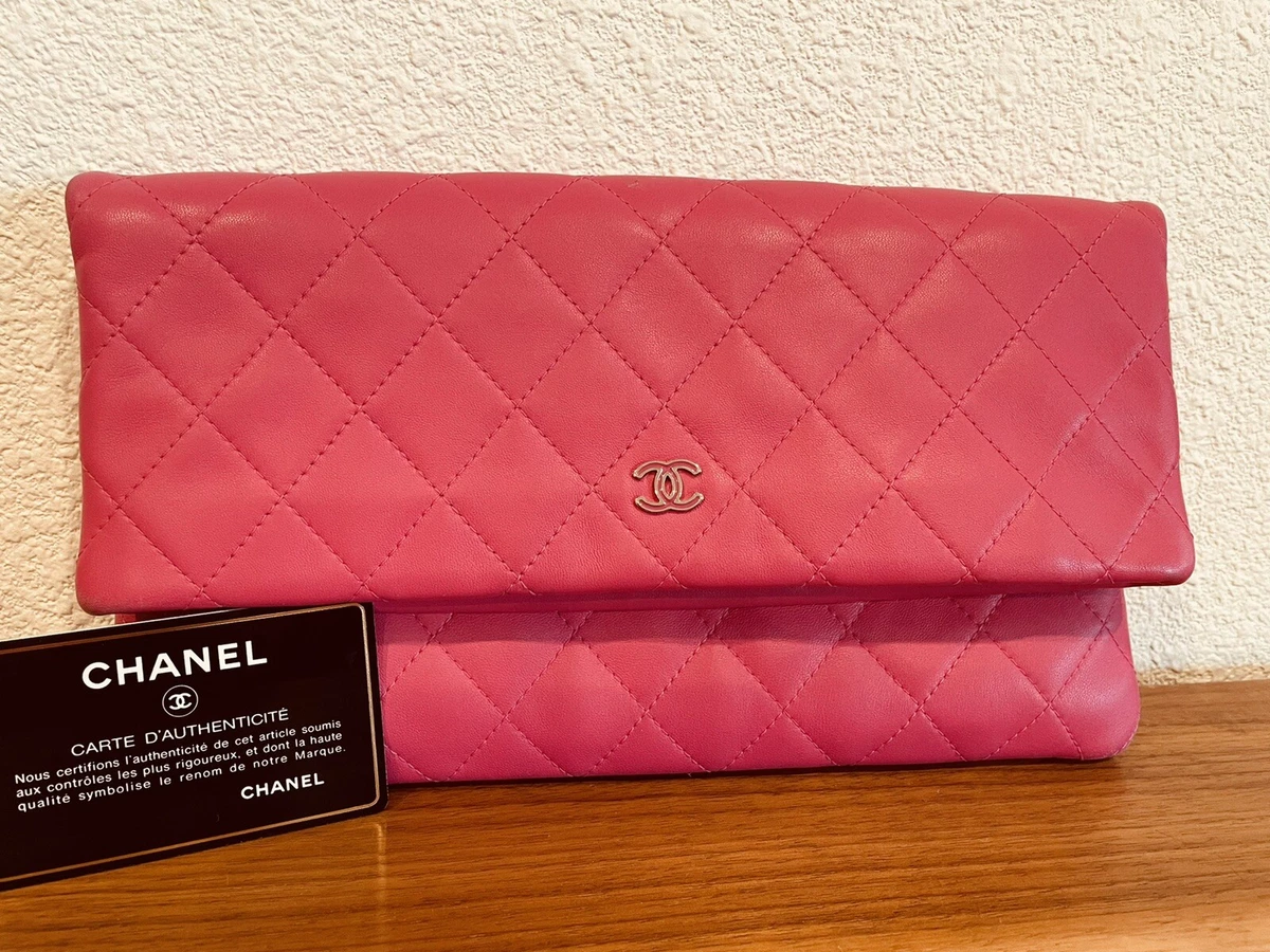 Chanel Pink Matelasse Foldover Clutch Bag