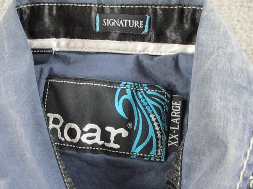 Roar Shirt Mens 2XL XXL Blue Embroidered Western Grunge Rock Devout Flip Cuff - Picture 5 of 10