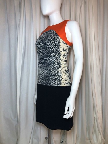 NWT Size M 10 MANGO Red Black Snake Print Fitted Shift Jersey Dress Short Work - Picture 2 of 13