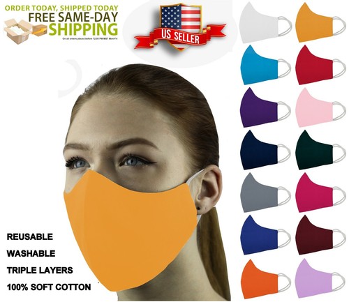 5 Face Masks Set in 3 sizes Triple Layers 100% Cotton Washable Reusable W/Pocket - Picture 42 of 101