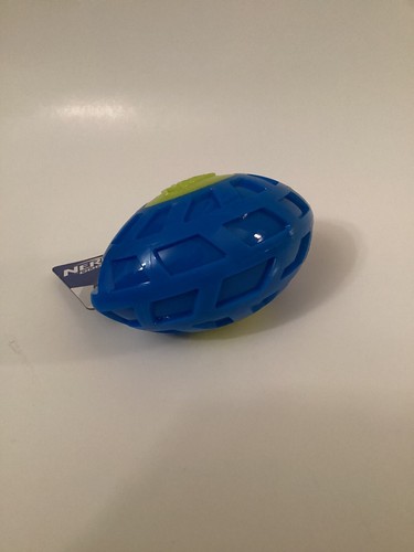 Nerf Dog ~ TPR EXO Micro Squeak Football Ball Blue/Green ~ Dog Toy - Picture 3 of 4