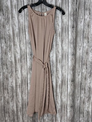 Women's Knee Length High Neck Belted A-Line Sack Dress Pinkish/Tan Satin Texture | eBay Women's Knee Length High Neck Belted A-Line Sack Dress Pinkish/Tan Satin Texture | eBay