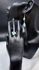 Vintage Signed CI Beautiful Larimar Stone Sterling Silver Ring and Earring Set