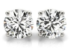 3 carat Round cut Diamond Studs 18k White Gold Earrings GIA certified H SI2