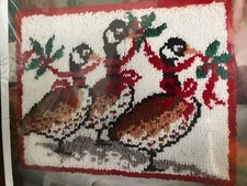 CHRISTMAS SNOW GEESE vintage latch hook kit - NEW - 18"x24"-Printed Canvas-NYC
