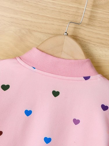Girls Colorful Love Print Zipper Jacket Children's Spring and Autumn Casual Coat - Picture 4 of 15