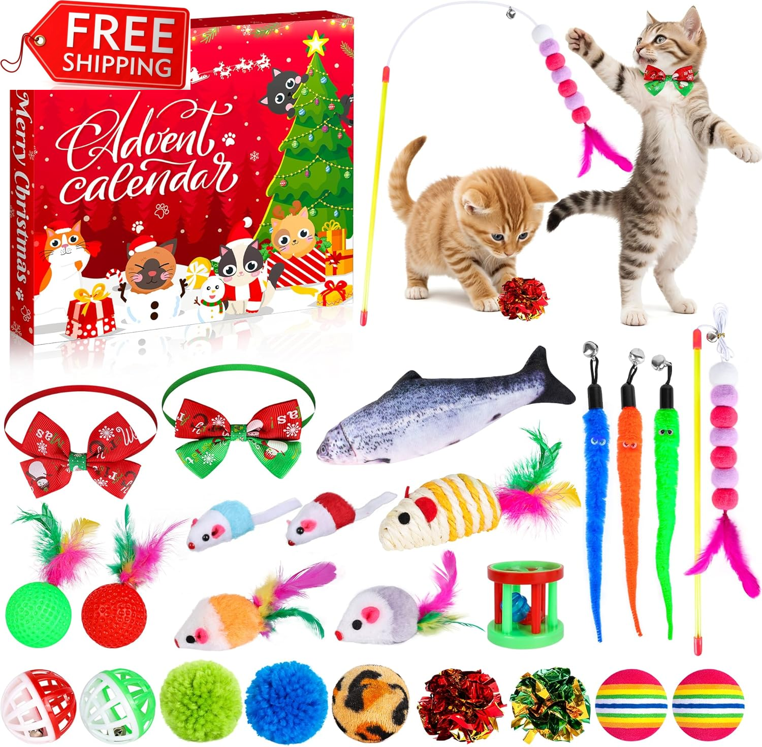 Cat Advent Calendar 2024, Christmas Countdown Calendar for Kitten Cat Christmas