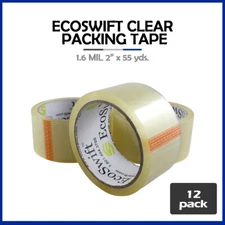 12 Rolls "EcoSwift Brand Packing Tape Box Packaging 1.6mil 2" x 55 yard (165 ft)