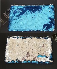 SHEFFIELD HOME ZIPPER BLUE+SILVER REVERSIBLE SEQUINS CARRY ALL,COSMETIC POUCH