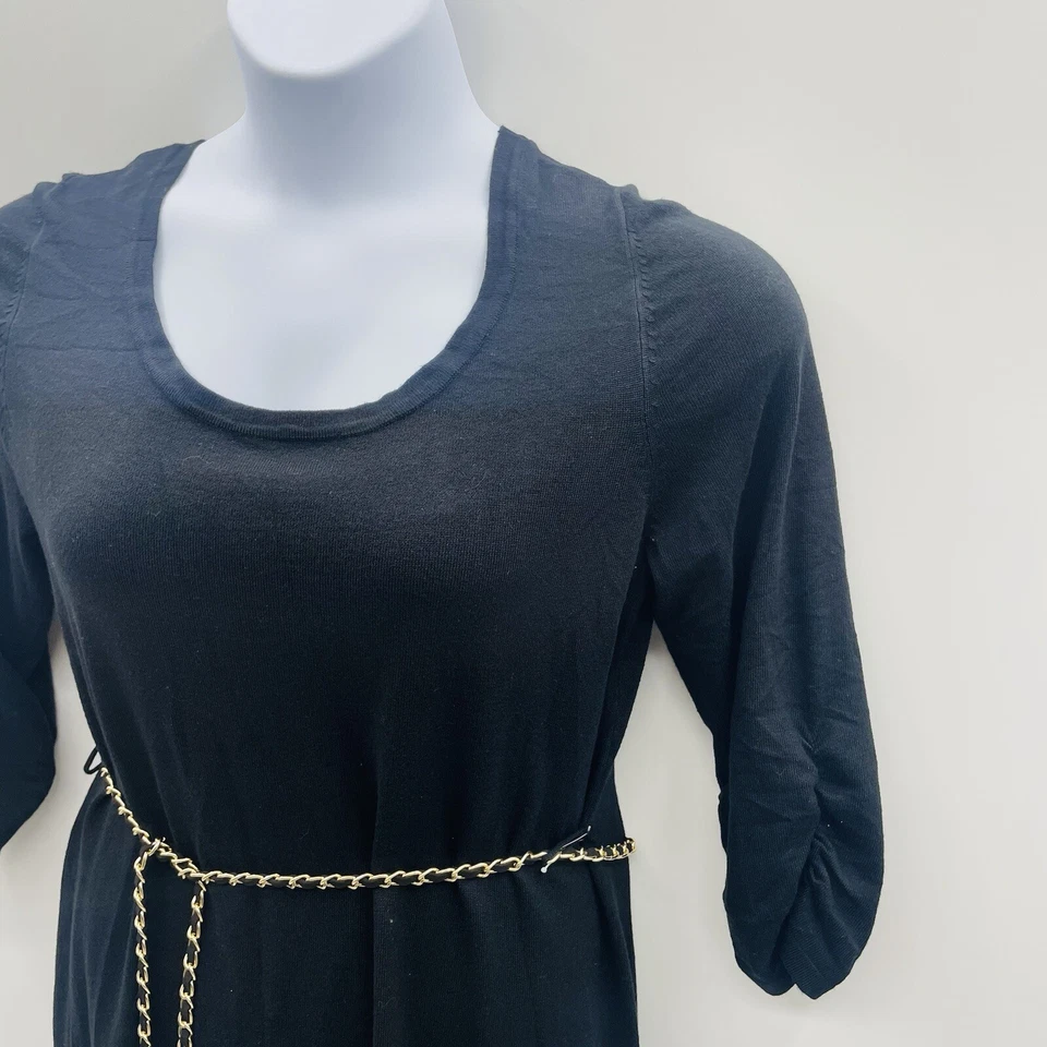 NY Collection Womens Size Large 3/4 Sleeve Sweater Dress with Chain Belt Black - Image 2 of 4