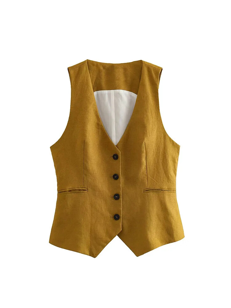 アウターその他 GOLDEN  Woman Waistcoat Yellow Cream Made by Olivia Women's Stretch Racerback Tuxedo Suit