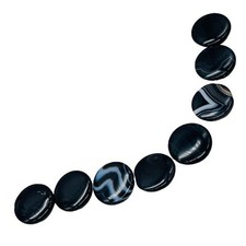 Black  White Sardonyx 25mm Coin Bead 8" Strand 10486HS