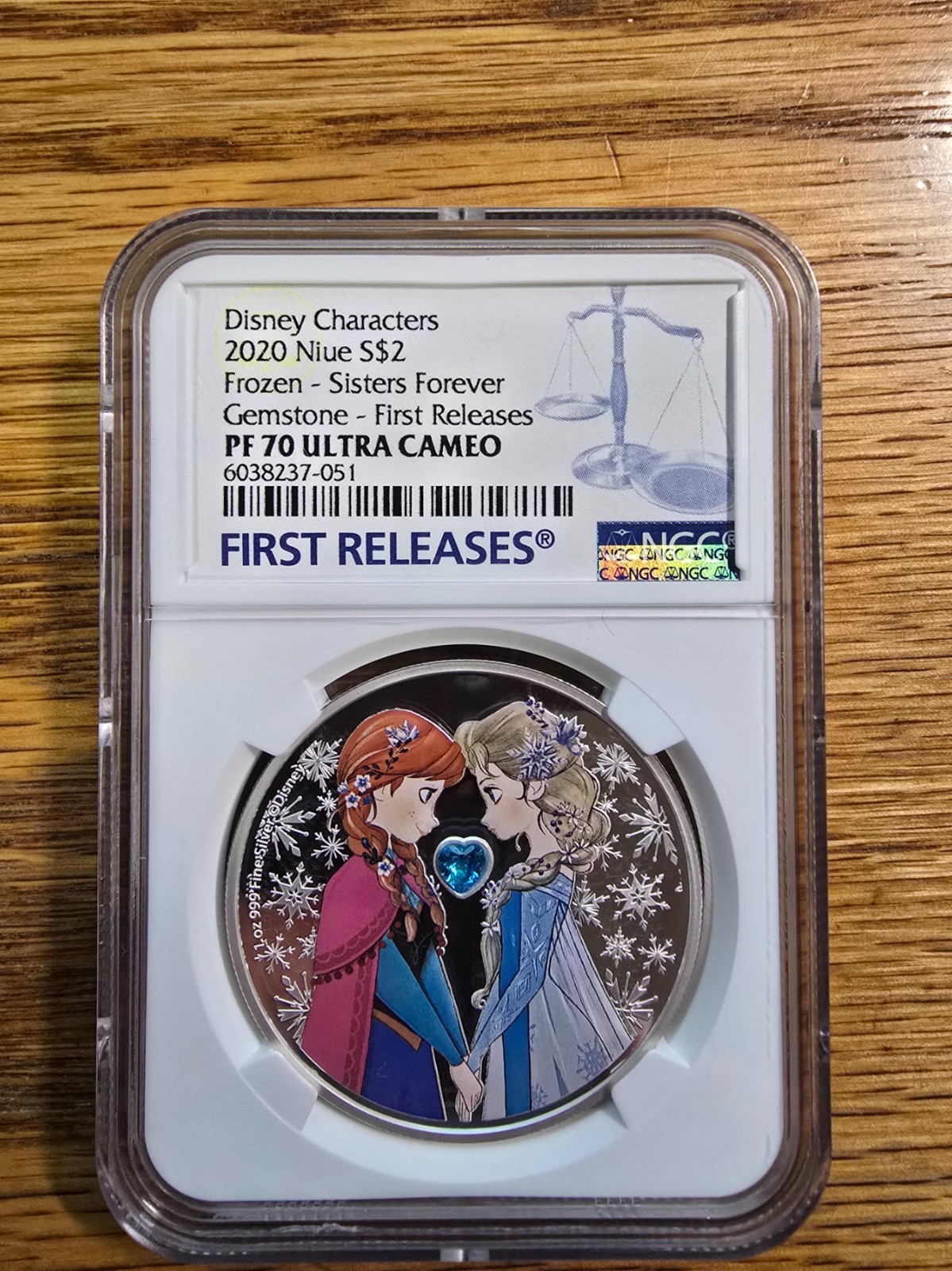 2020 Frozen 1 Oz Silver Proof Coin SISTERS FOREVER, WITH A GEMSTONE, NGC PF70 FR