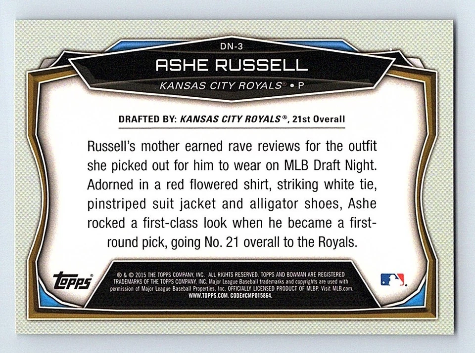 2015 Bowman Draft Picks & Prospects Night Ashe Russell Kansas City Royals #DN-3 - Image 2 of 2