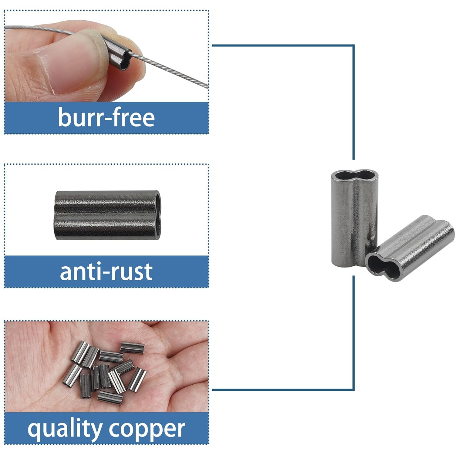 500Pcs Fishing Double Crimp Sleeves Kit, Copper Wire Crimps Crimping Loop Sleeve