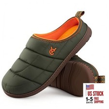 Men's Quilted Slip on Slippers with Anti Skid Outsole for 11-12 Olive Drab