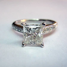 3.00 Ct Princess Cut VVS1 Moissanite Engagement Ring In 14K White Gold Plated