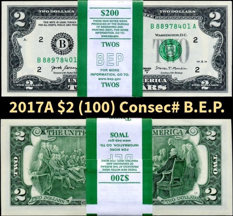 HGR SUNDAY 2017A $2 FRN ((100 Consec# B.E.P. Pack)) Appears GEM UNCIRCULATED